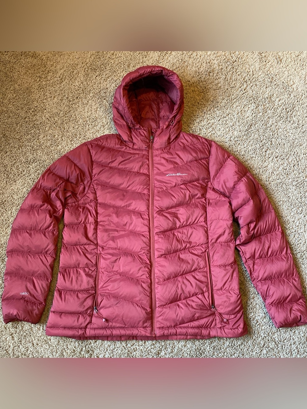 Eddie Bauer EB650 Hooded Down Puffer Parka Coat Womens XL Red Lightweight Ski